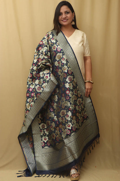 Blue Banarasi Kimkhwab Design Silk Dupatta - Elegant and Luxurious - Luxurion World