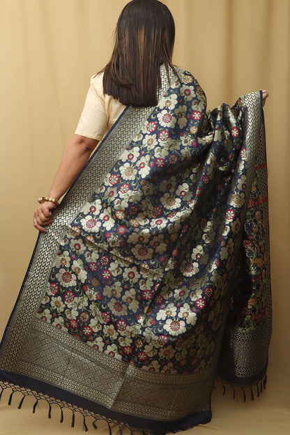 Blue Banarasi Kimkhwab Design Silk Dupatta - Elegant and Luxurious - Luxurion World