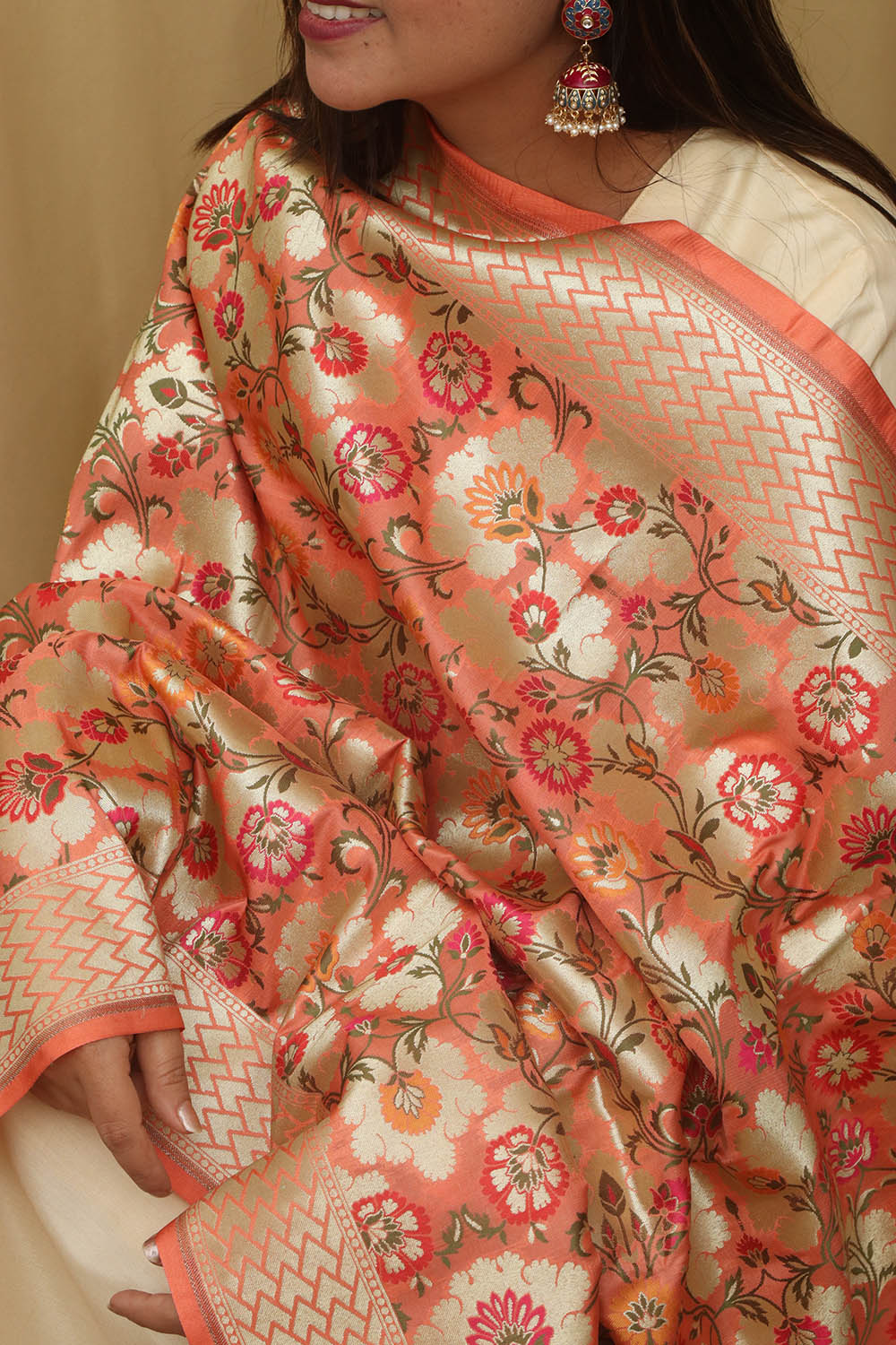 Orange Banarasi Kimkhwab Design Silk Dupatta - Elegant and Luxurious - Luxurion World