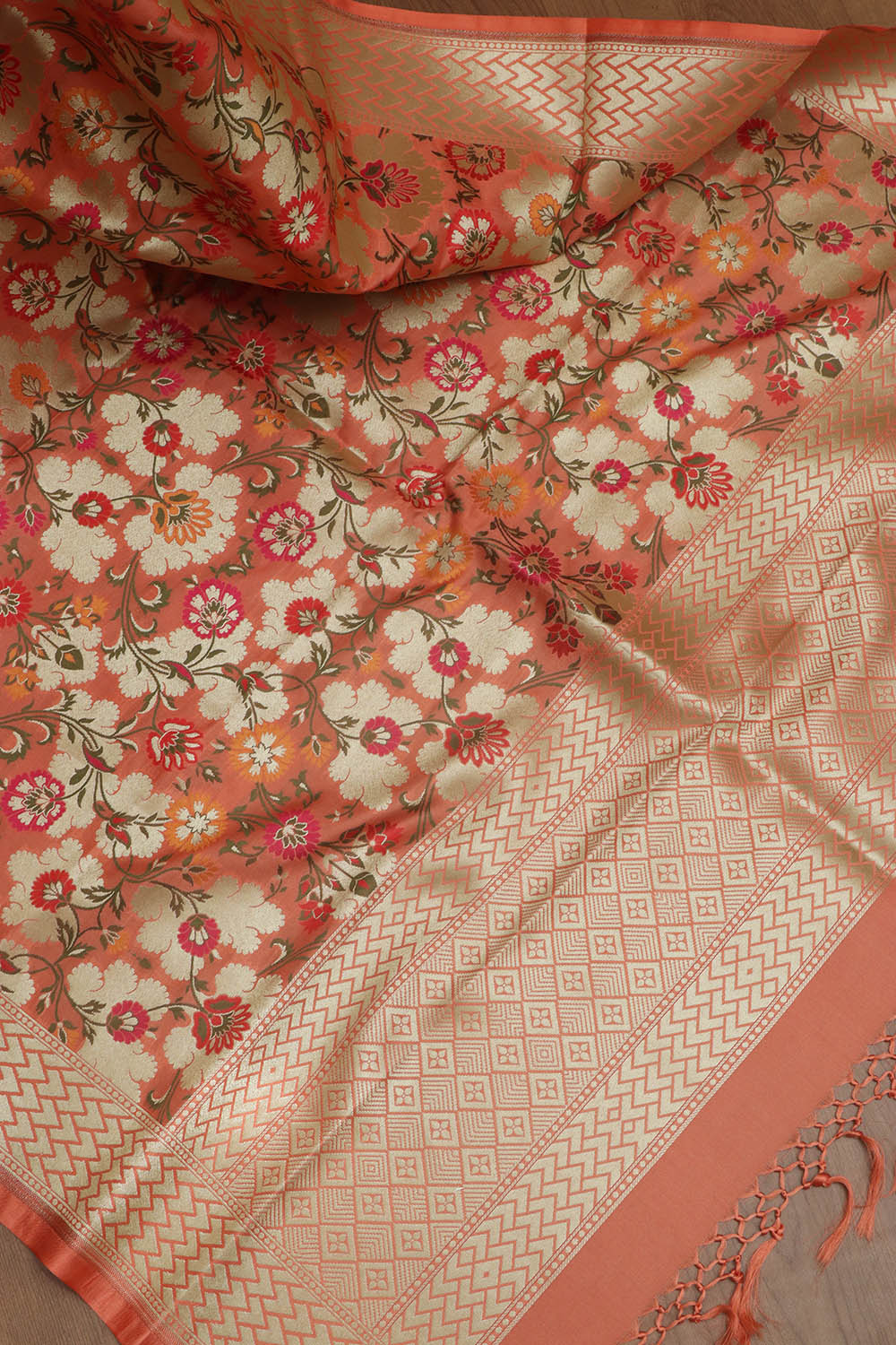 Orange Banarasi Kimkhwab Design Silk Dupatta - Elegant and Luxurious - Luxurion World