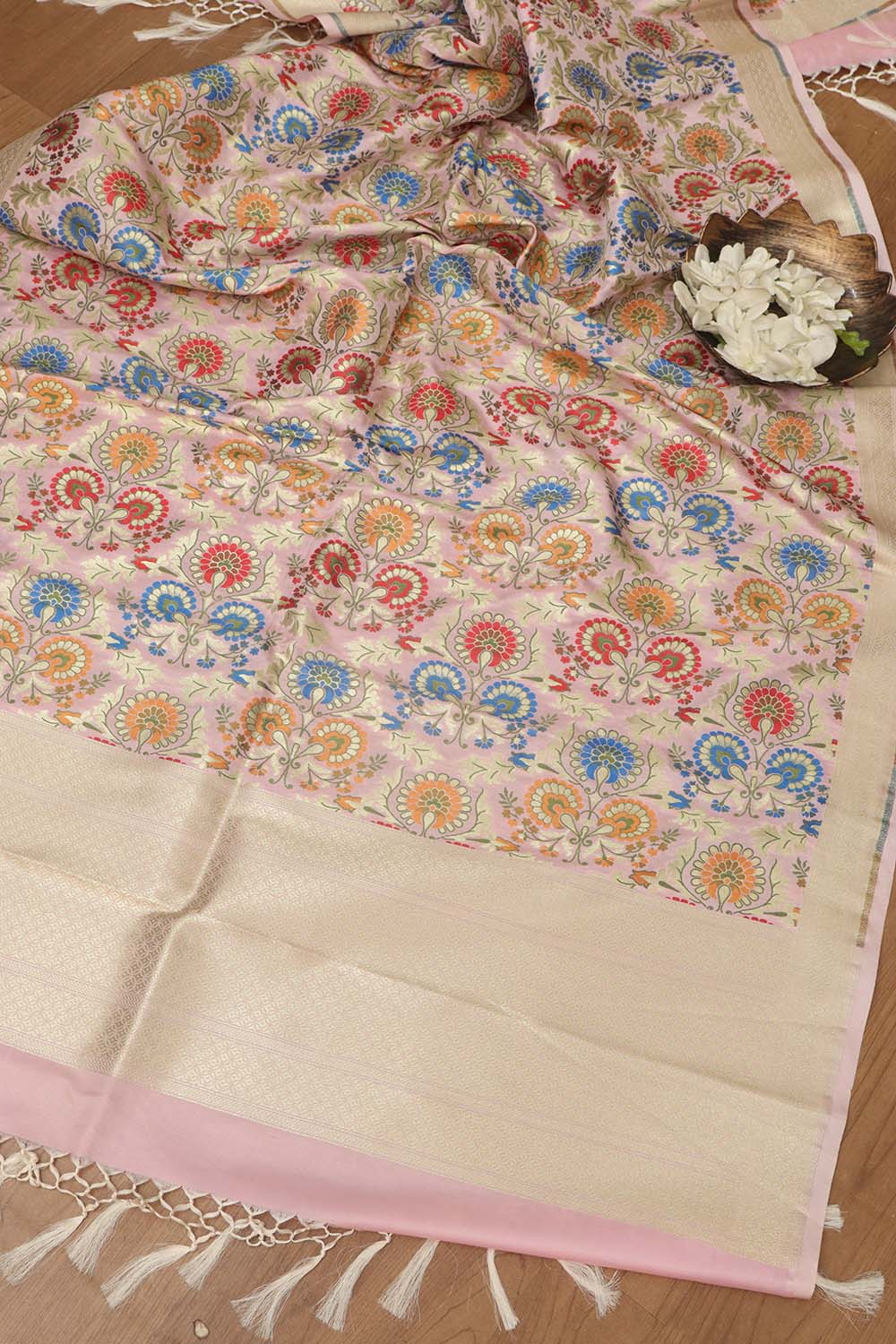 Opulent Pink Banarasi Kimkhwab Design Silk Dupatta - Elegant and Luxurious - Luxurion World