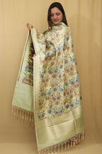Exquisite Green Banarasi Kimkhwab Design Silk Dupatta - Elegant and Luxurious - Luxurion World