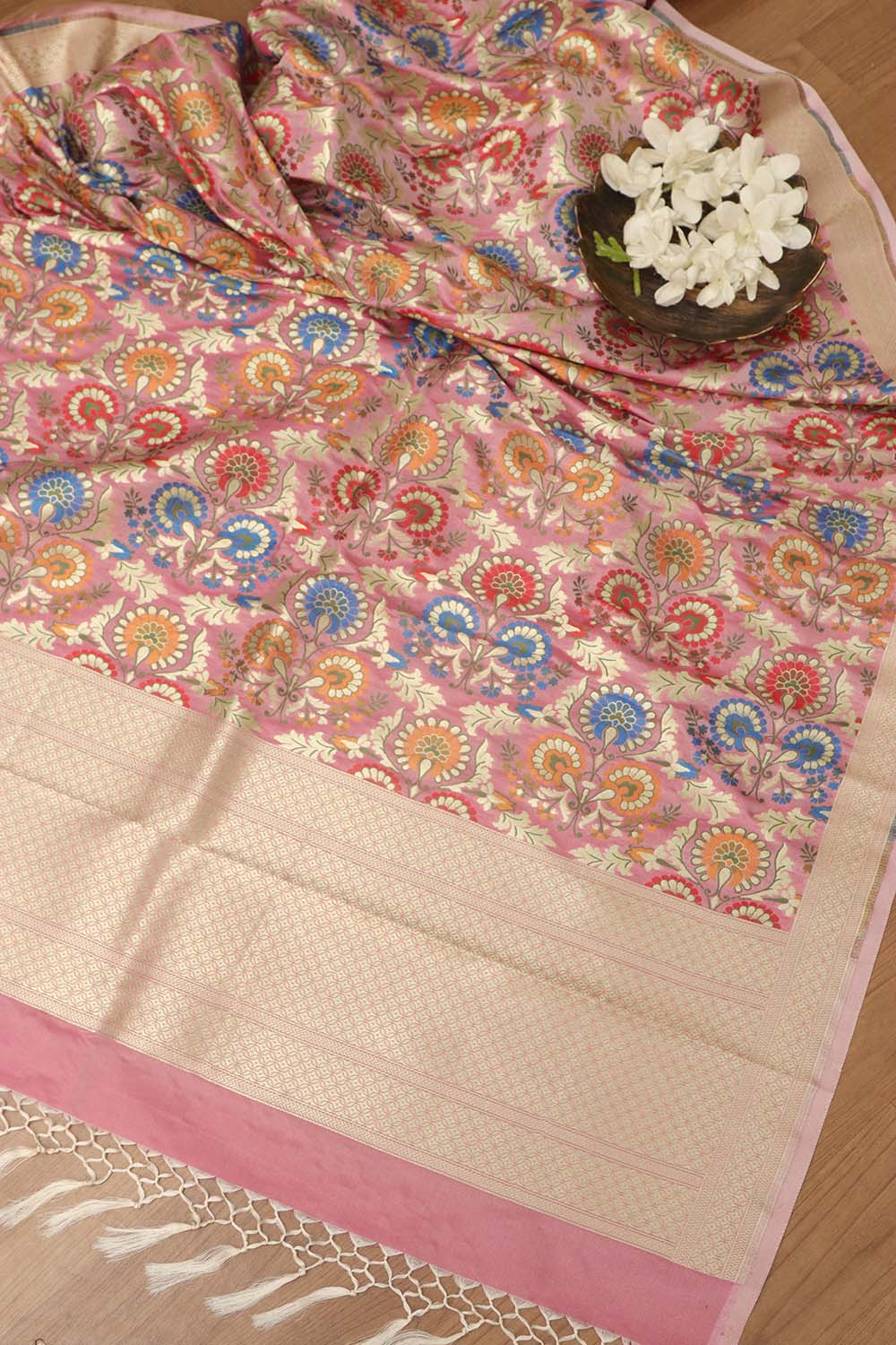 Opulent Pink Banarasi Kimkhwab Design Silk Dupatta - Elegant and Luxurious - Luxurion World