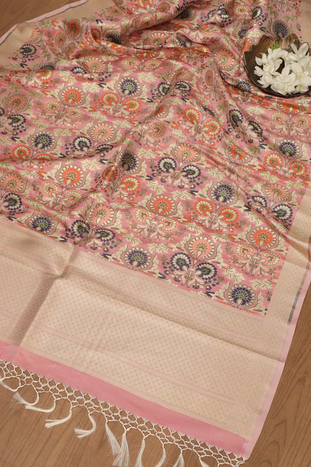 Opulent Pink Banarasi Kimkhwab Design Silk Dupatta - Elegant and Luxurious - Luxurion World