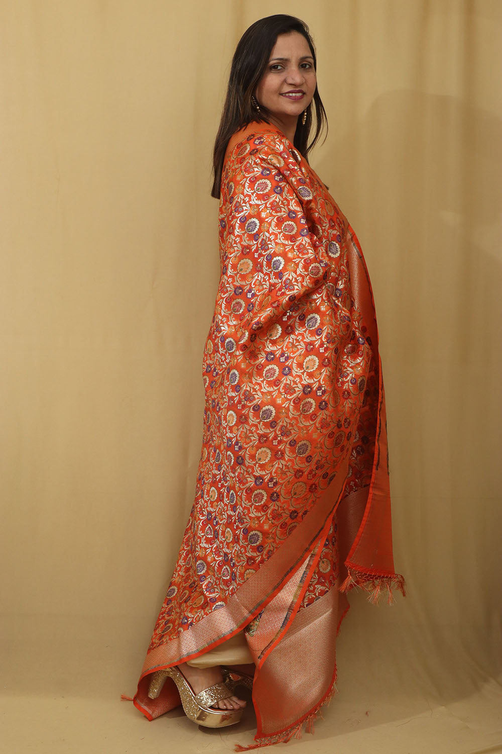 Orange Banarasi Kimkhwab Design Silk Dupatta - Elegant and Luxurious - Luxurion World
