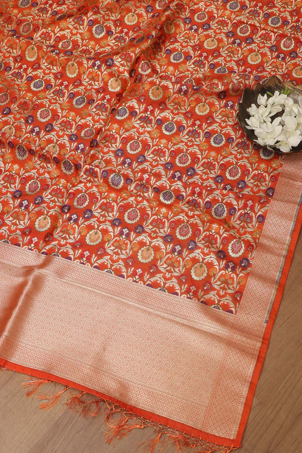 Orange Banarasi Kimkhwab Design Silk Dupatta - Elegant and Luxurious - Luxurion World