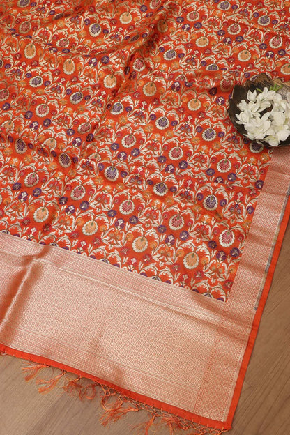 Orange Banarasi Kimkhwab Design Silk Dupatta - Elegant and Luxurious - Luxurion World