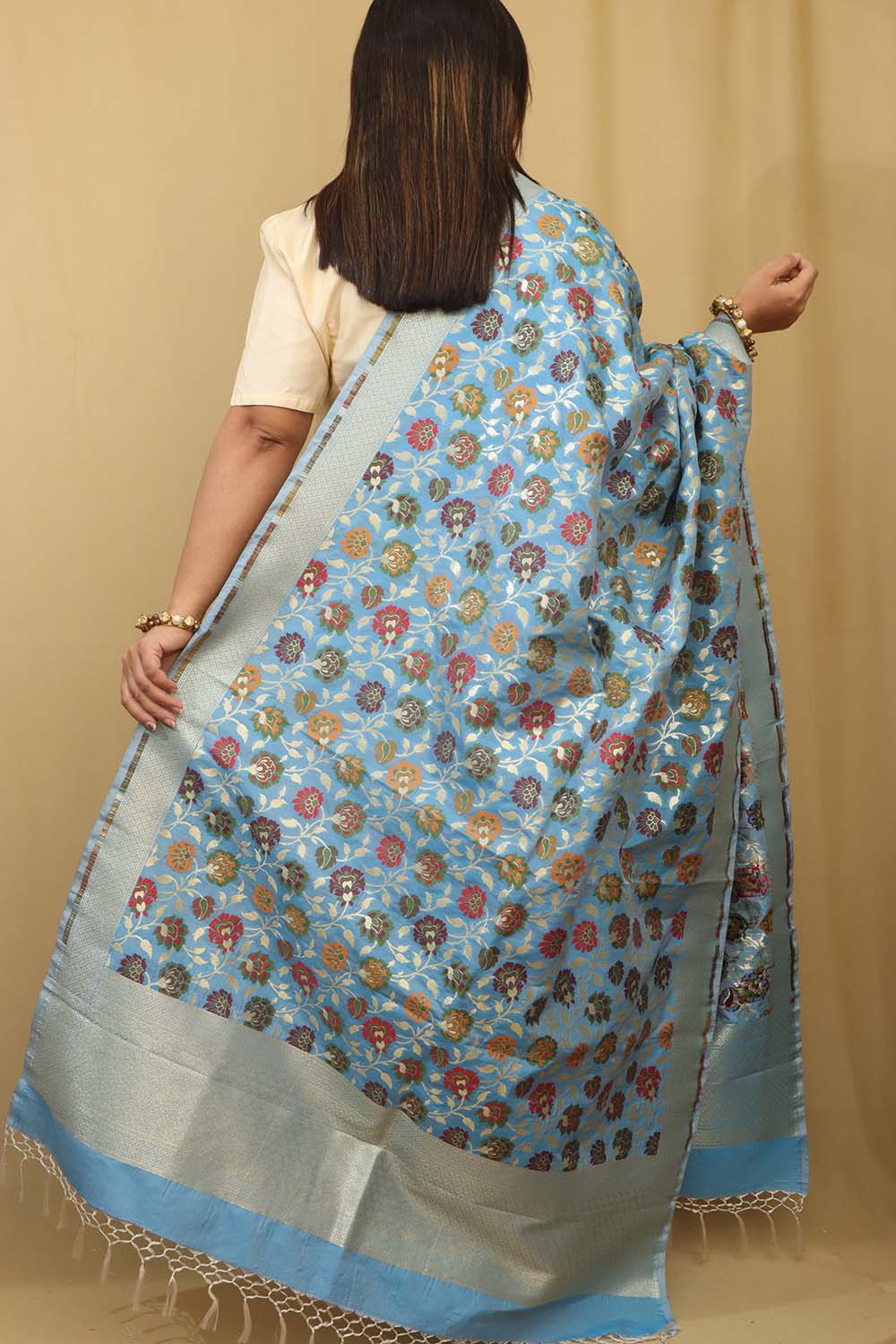 Exquisite Blue Banarasi Kimkhwab Design Silk Dupatta - Elegant and Luxurious - Luxurion World