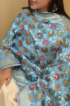 Exquisite Blue Banarasi Kimkhwab Design Silk Dupatta - Elegant and Luxurious - Luxurion World
