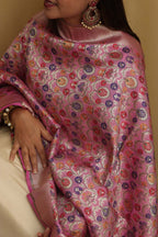 Opulent Pink Banarasi Kimkhwab Design Silk Dupatta - Elegant and Luxurious - Luxurion World