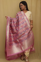 Opulent Pink Banarasi Kimkhwab Design Silk Dupatta - Elegant and Luxurious - Luxurion World