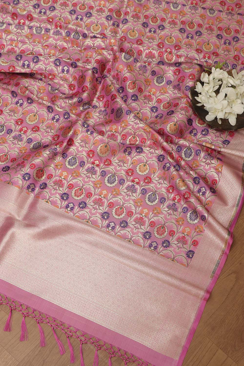Opulent Pink Banarasi Kimkhwab Design Silk Dupatta - Elegant and Luxurious - Luxurion World