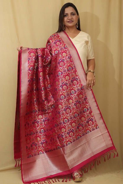 Pink Banarasi Kimkhwab Design Silk Dupatta - Elegant and Luxurious - Luxurion World