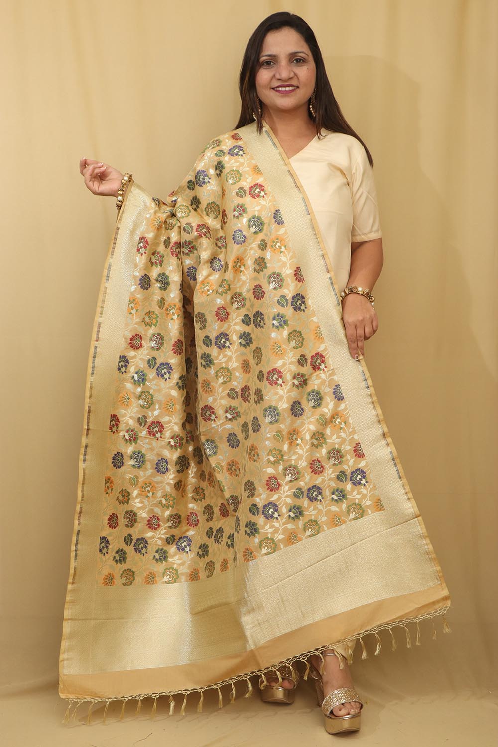 Exquisite Yellow Banarasi Kimkhwab Design Silk Dupatta - Elegant and Luxurious - Luxurion World