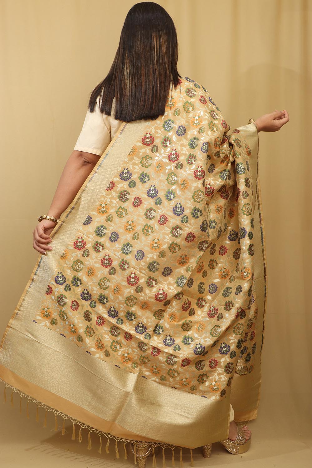 Exquisite Yellow Banarasi Kimkhwab Design Silk Dupatta - Elegant and Luxurious - Luxurion World