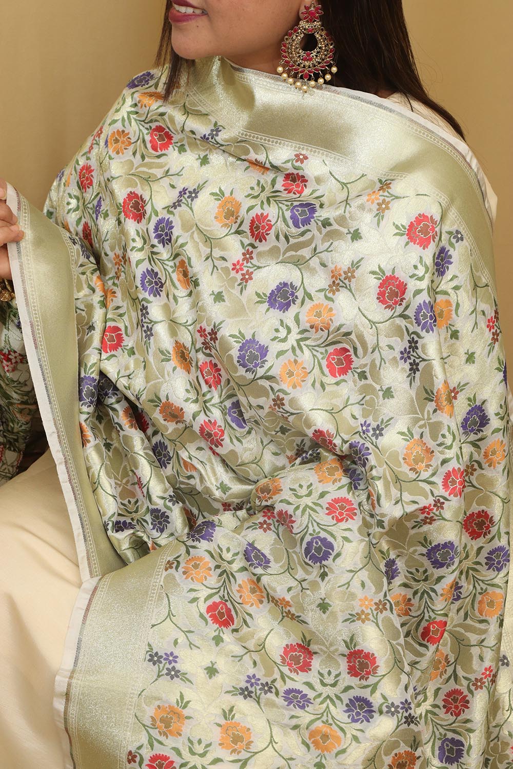 Exquisite Pastel Banarasi Kimkhwab Design Silk Dupatta - Elegant and Luxurious - Luxurion World
