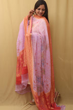 Exquisite Purple Banarasi Handloom Pure Georgette Brush Dye Dupatta - Luxurion World