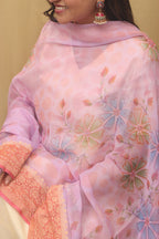 Exquisite Purple Banarasi Handloom Pure Georgette Brush Dye Dupatta - Luxurion World
