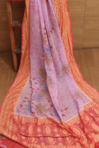 Exquisite Purple Banarasi Handloom Pure Georgette Brush Dye Dupatta - Luxurion World