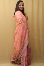 Stunning Pink Banarasi Handloom Pure Georgette Brush Dye Dupatta - Luxurion World
