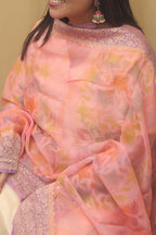 Stunning Pink Banarasi Handloom Pure Georgette Brush Dye Dupatta - Luxurion World