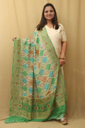 Exquisite Green Banarasi Handloom Pure Georgette Brush Dye Dupatta - Luxurion World
