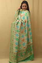 Exquisite Green Banarasi Handloom Pure Georgette Brush Dye Dupatta - Luxurion World