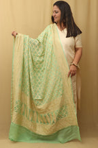 Exquisite Green Banarasi Handloom Pure Georgette Dupatta - Luxurion World