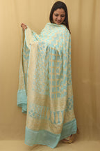 Blue Banarasi Pure Georgette Dupatta : Handloom Elegance - Luxurion World