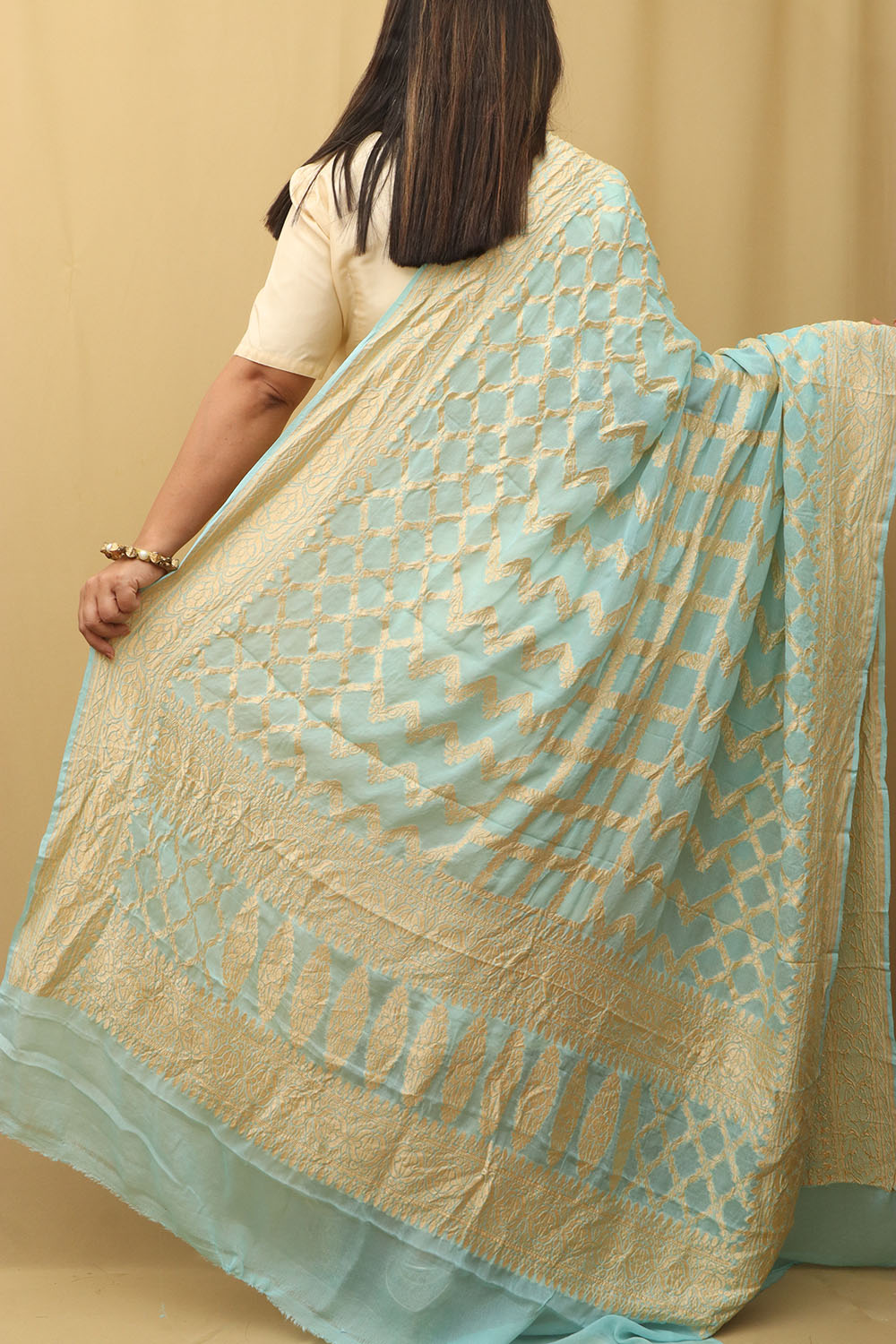 Blue Banarasi Pure Georgette Dupatta : Handloom Elegance - Luxurion World