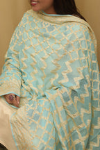 Blue Banarasi Pure Georgette Dupatta : Handloom Elegance - Luxurion World