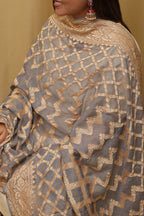 Elegant Grey Banarasi Handloom Pure Georgette Dupatta - Luxurion World