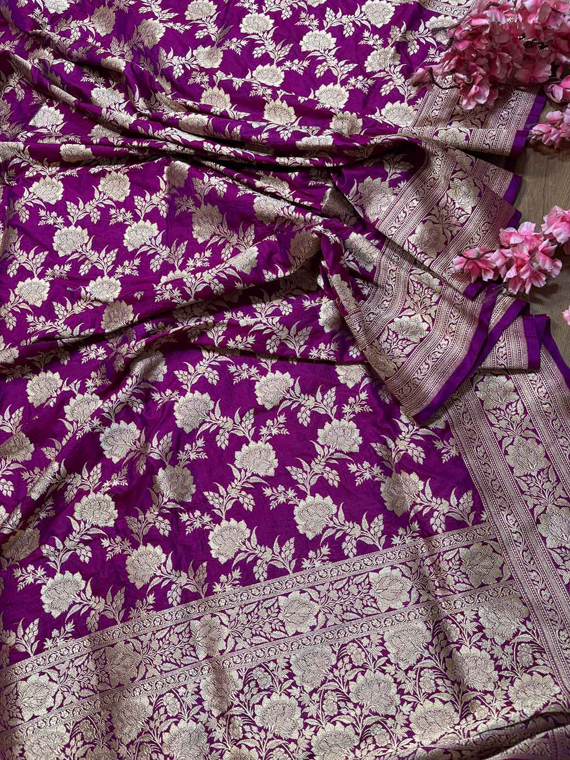 Elegant Purple Handloom Banarasi Pure Katan Silk Jaal Work Dupatta - Luxurion World