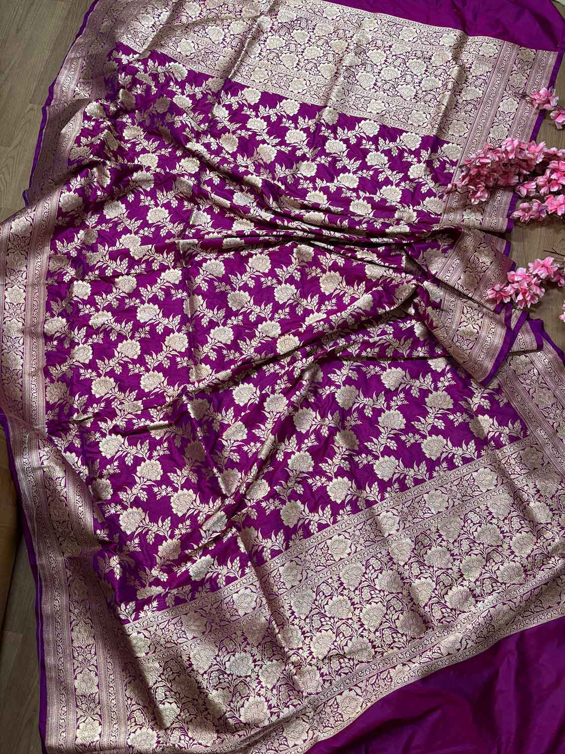 Elegant Purple Handloom Banarasi Pure Katan Silk Jaal Work Dupatta - Luxurion World