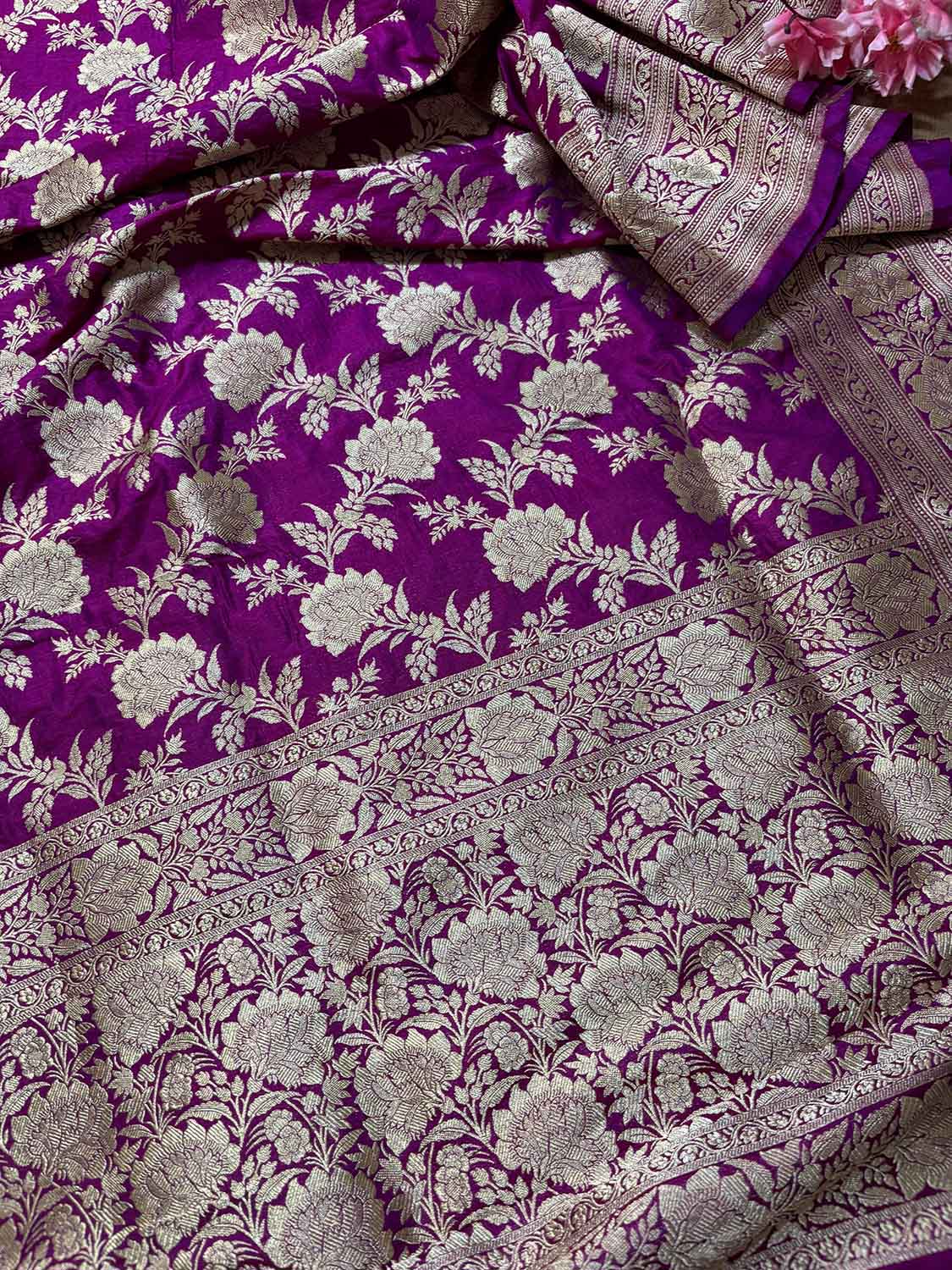 Elegant Purple Handloom Banarasi Pure Katan Silk Jaal Work Dupatta - Luxurion World