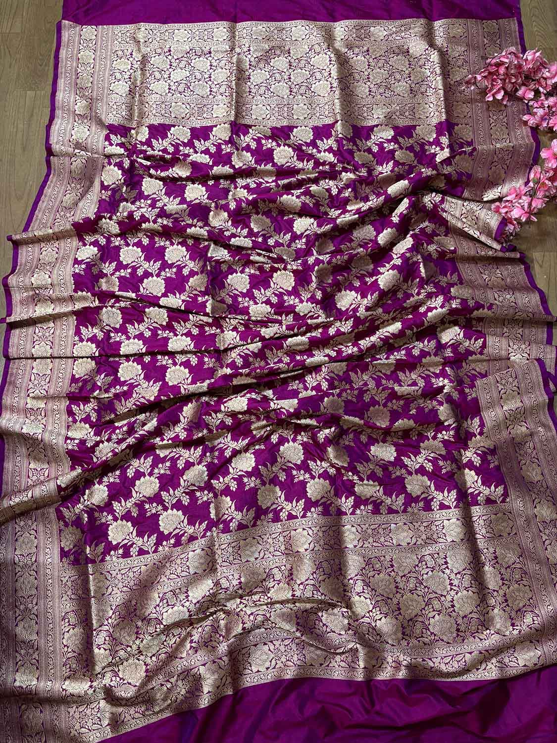 Elegant Purple Handloom Banarasi Pure Katan Silk Jaal Work Dupatta - Luxurion World