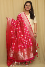 Exquisite Pink Banarasi Handloom Pure Katan Silk Dupatta - Luxurion World