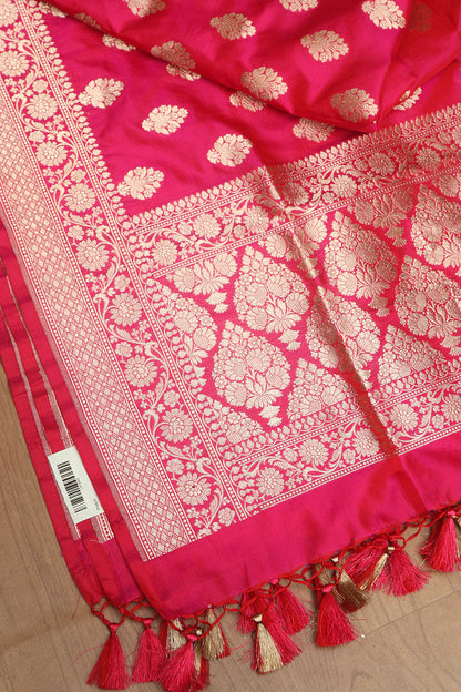 Exquisite Pink Banarasi Handloom Pure Katan Silk Dupatta - Luxurion World