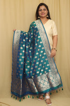 Blue Banarasi Handloom Pure Katan Silk Dupatta - Luxurion World
