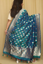 Blue Banarasi Handloom Pure Katan Silk Dupatta - Luxurion World