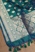 Blue Banarasi Handloom Pure Katan Silk Dupatta - Luxurion World
