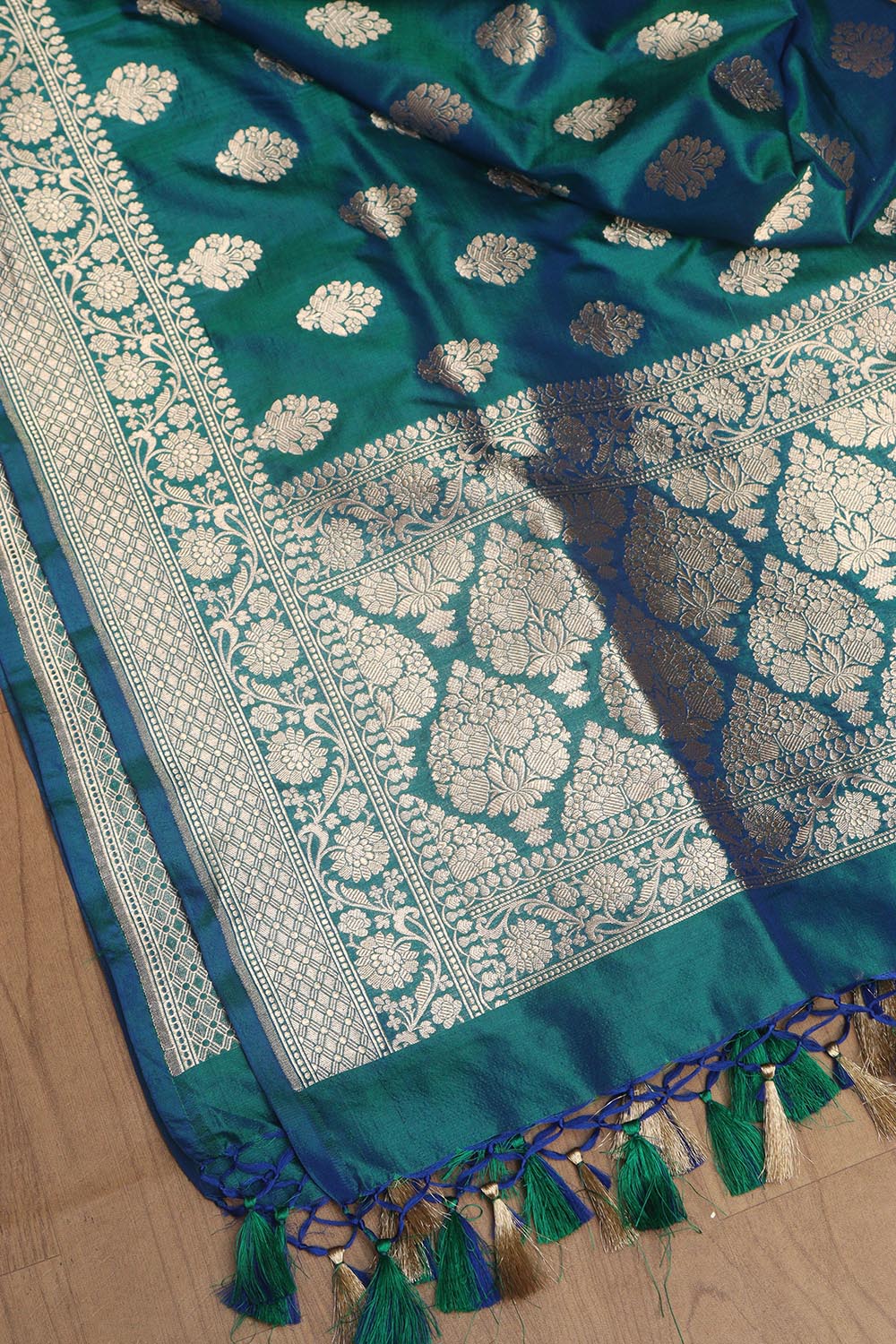 Blue Banarasi Handloom Pure Katan Silk Dupatta - Luxurion World