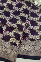 Elegant Maroon Banarasi Silk Meenakari Dupatta - Luxurion World- Crafted Heirlooms