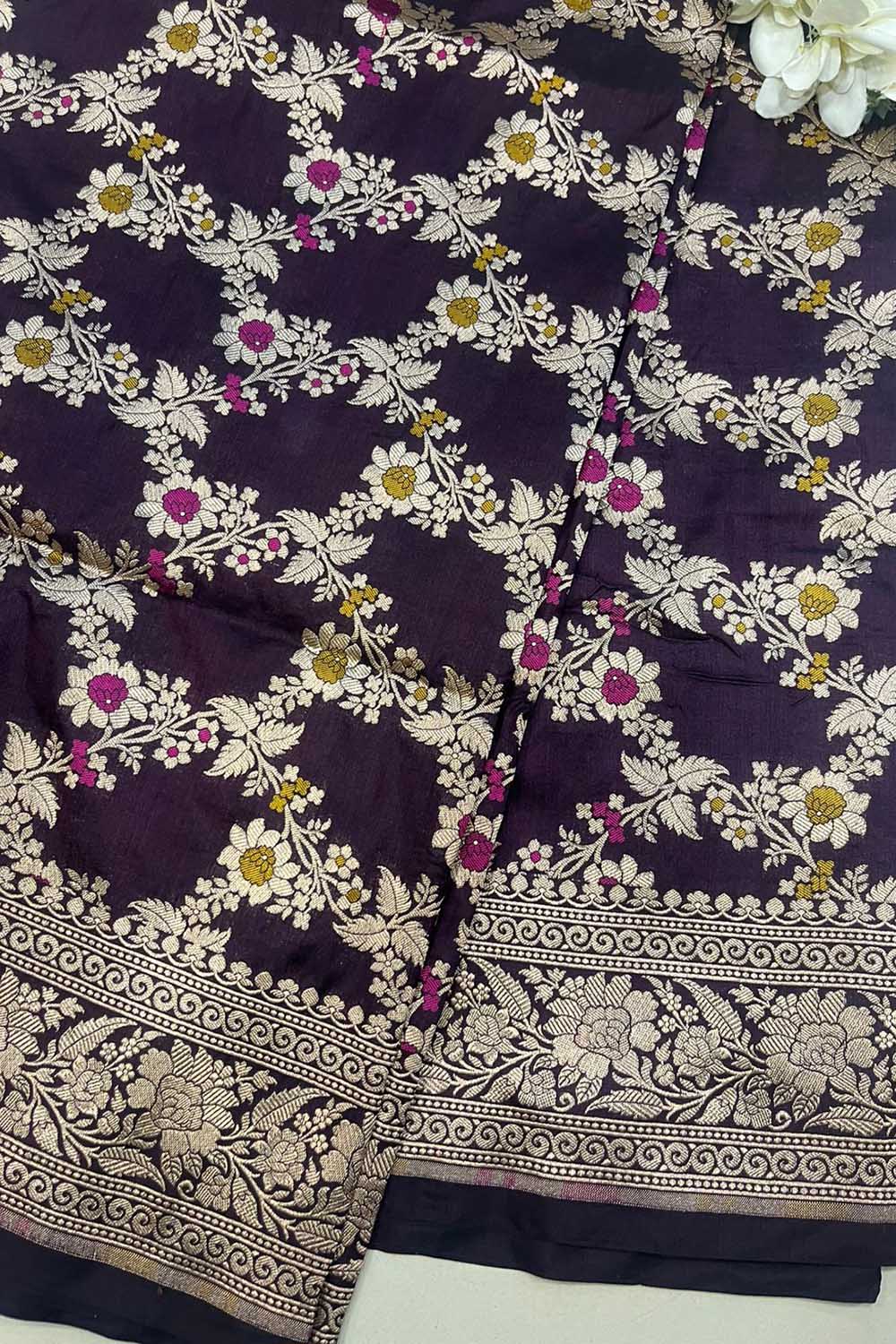 Elegant Maroon Banarasi Silk Meenakari Dupatta - Luxurion World- Crafted Heirlooms
