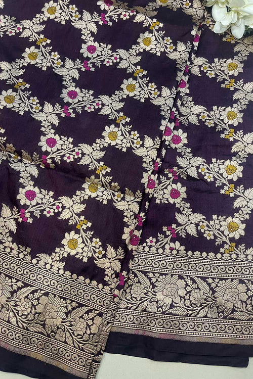 Elegant Maroon Banarasi Silk Meenakari Dupatta - Luxurion World- Crafted Heirlooms
