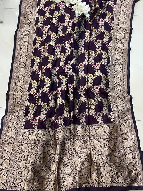 Elegant Maroon Banarasi Silk Meenakari Dupatta - Luxurion World- Crafted Heirlooms