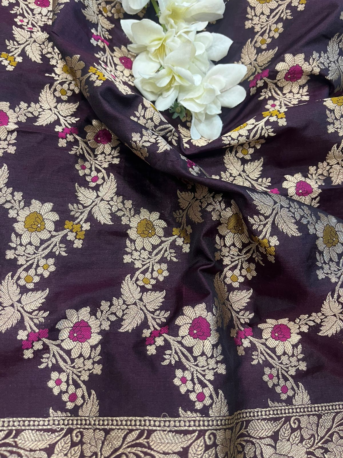 Elegant Maroon Banarasi Silk Meenakari Dupatta - Luxurion World- Crafted Heirlooms