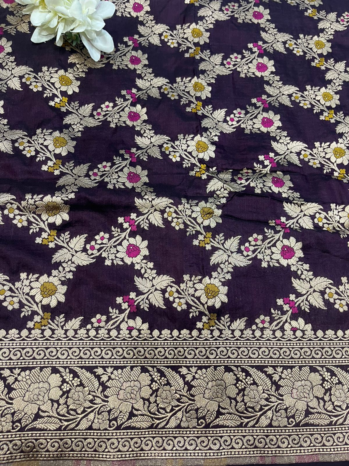 Elegant Maroon Banarasi Silk Meenakari Dupatta - Luxurion World- Crafted Heirlooms