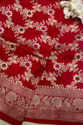 Red Banarasi Handloom Silk Flower Meenakari Dupatta - Luxurion World- Crafted Heirlooms