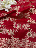 Red Banarasi Handloom Silk Flower Meenakari Dupatta - Luxurion World- Crafted Heirlooms